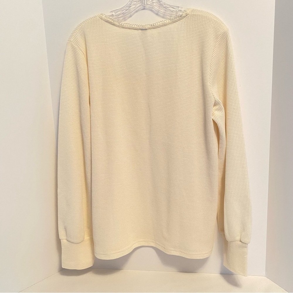 Exclusive Women's Square-Neck Thermal Long Sleeve Top Cream Size Large - Picture 2 of 3